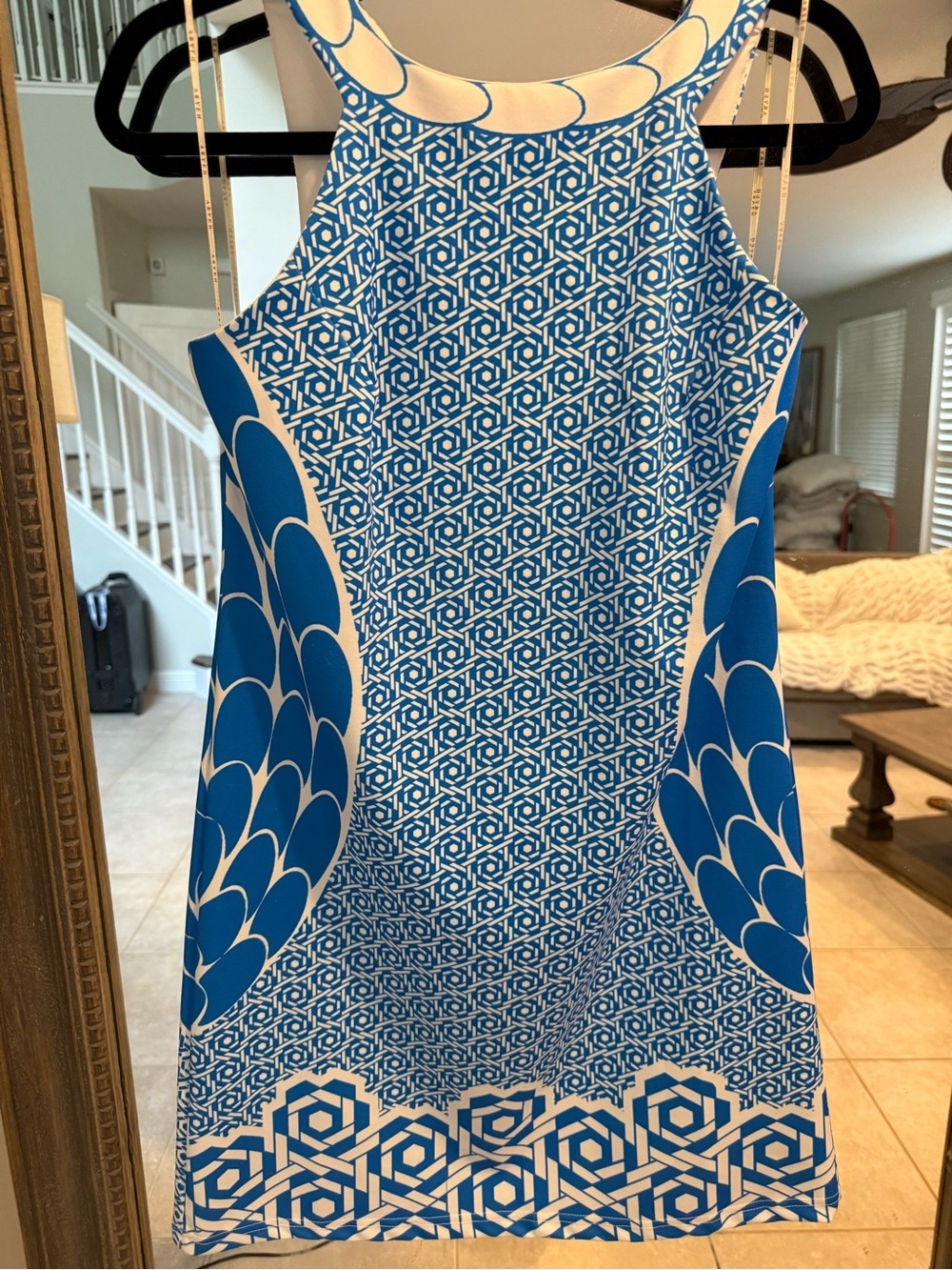 Aryeh White and Blue Printed Halter Dress